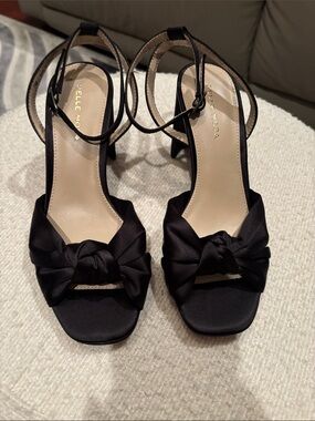 Pelle Moda Black Nikia Satin Knotted Open-Toe Ankle-Strap Heels
